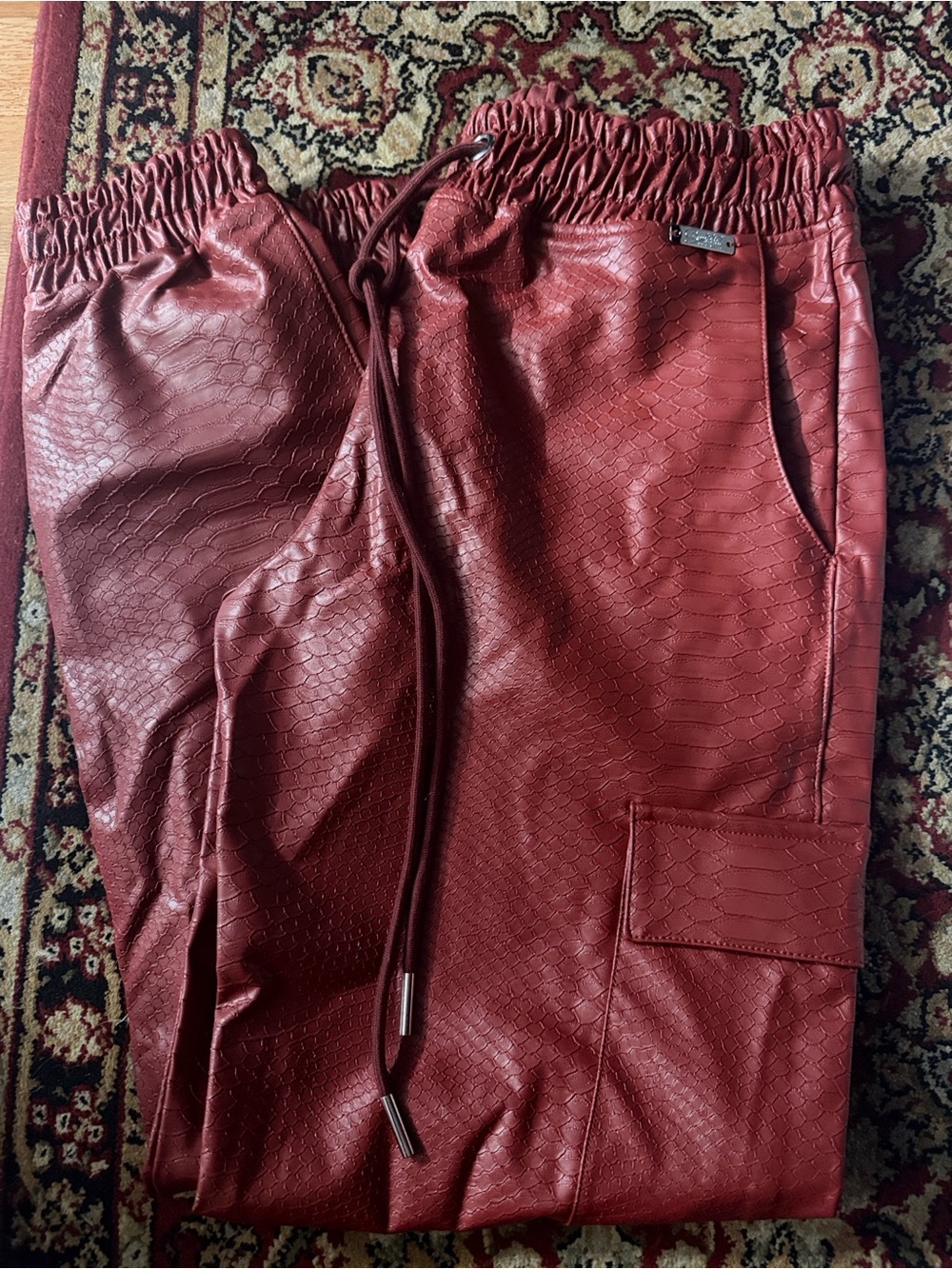 Bombshell sportswear Maroon/Burgundy Faux Leather cargo Jogger Pants